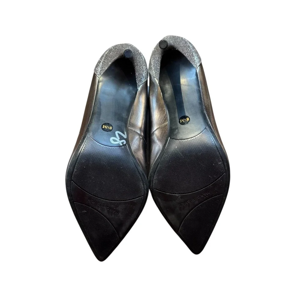 Marc Fisher Shoes Womens Size 8.5 Silver Pointed‎ Toe Glitter Heel Pumps Dress
